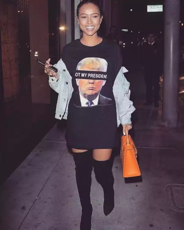 American Model Karrueche Wears Anti-Trump T.Shirt With His Face On It Publicly [Photo]